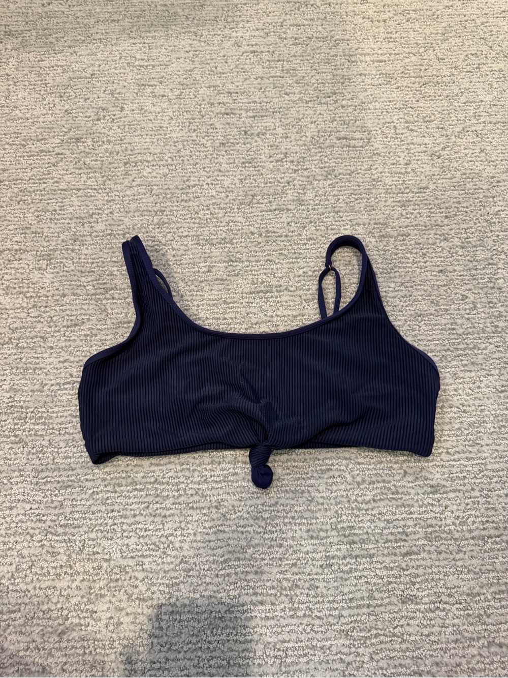 Frankie’s Bikinis Navy Ribbed Knot Front Bathing suit Top. Size XL.